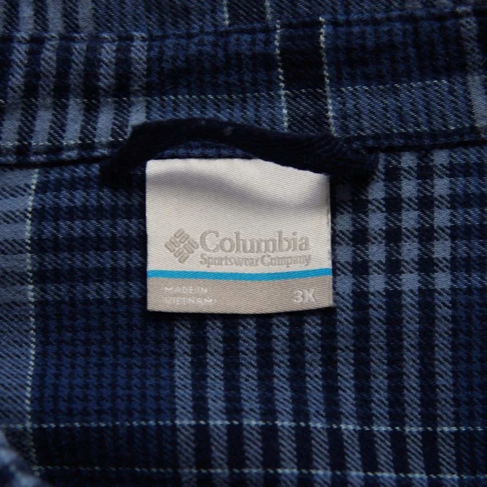Columbia Mens 3XL Flannel Blue Plaid Button Down Shirt Big & Tall Long Sleeve